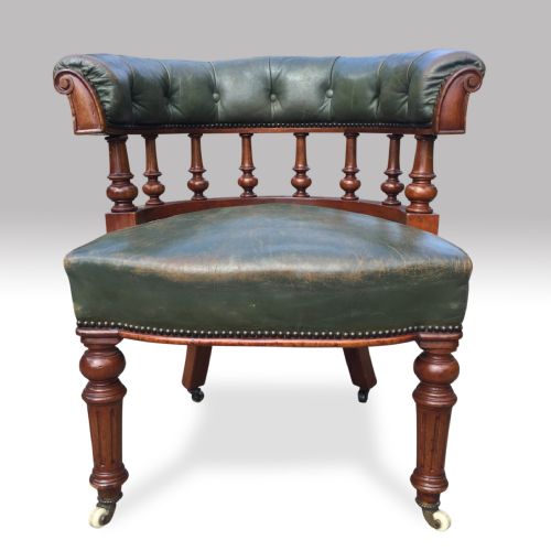 A GOOD MID 19TH CENTURY LEATHER COVERED CLUBDESKOFFICE CHAIR - ADDITIONAL PHOTO 4
