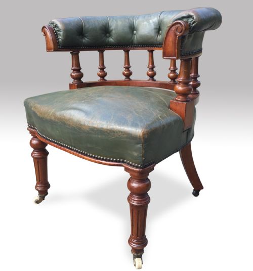 A GOOD MID 19TH CENTURY LEATHER COVERED CLUBDESKOFFICE CHAIR - ADDITIONAL PHOTO 5