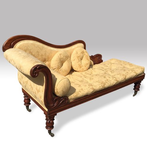 mid 19th century carved mahogany chaise longue - CATEGORY: ANTIQUE SOFAS - DATED 19TH CENTURY