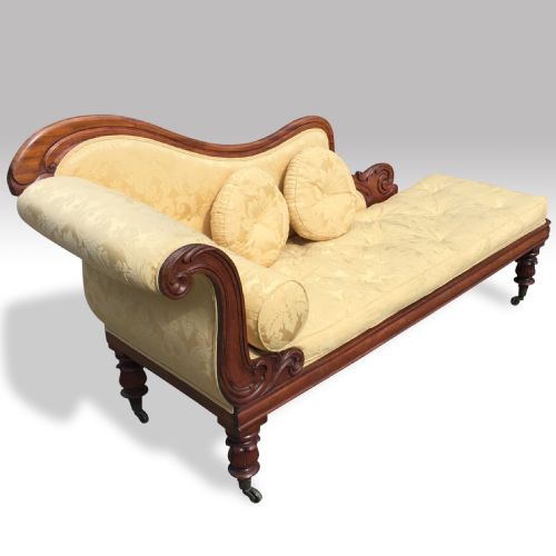 MID 19TH CENTURY CARVED MAHOGANY CHAISE LONGUE - ADDITIONAL PHOTO 2