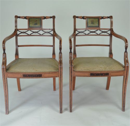 pair of sheraton revival painted armchairs - CATEGORY: ANTIQUE CHAIRS - DATED 19TH CENTURY