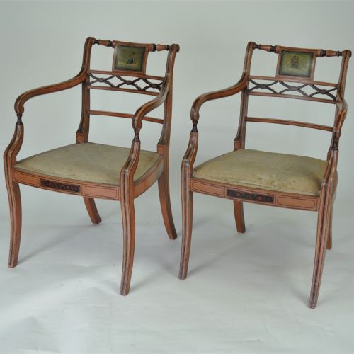 PAIR OF SHERATON REVIVAL PAINTED ARMCHAIRS - ADDITIONAL PHOTO 4