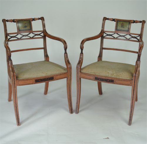 PAIR OF SHERATON REVIVAL PAINTED ARMCHAIRS - ADDITIONAL PHOTO 5