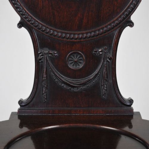 PAIR OF MAHOGANY HALL CHAIRS WITH PAINTED ARMORIALS - ADDITIONAL PHOTO 2