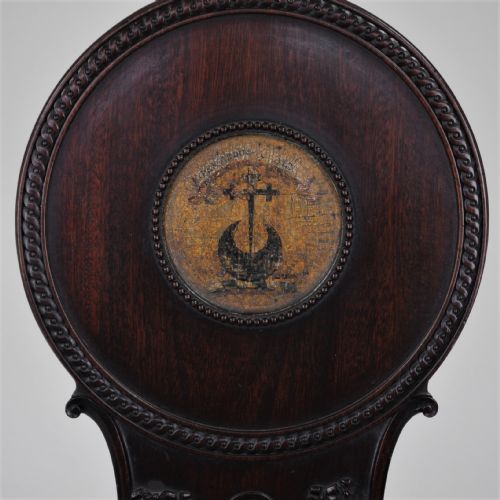 PAIR OF MAHOGANY HALL CHAIRS WITH PAINTED ARMORIALS - ADDITIONAL PHOTO 3