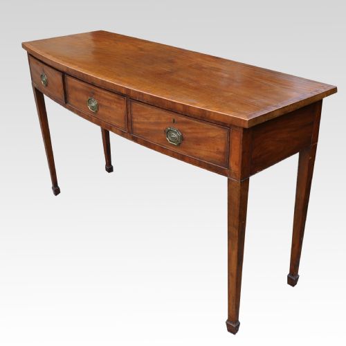 A GEORGE III MAHOGANY BOW FRONTED THREE DRAWER SIDE TABLE - ADDITIONAL PHOTO 2