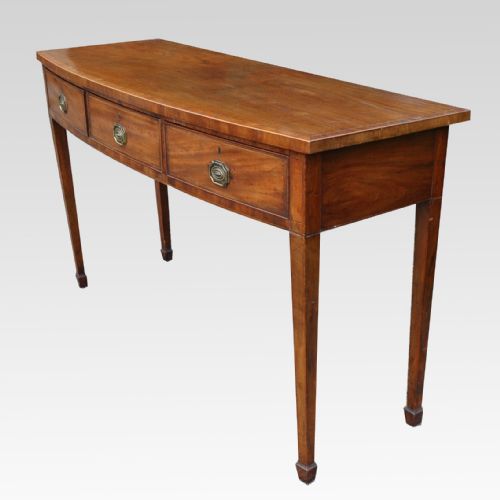 A GEORGE III MAHOGANY BOW FRONTED THREE DRAWER SIDE TABLE - ADDITIONAL PHOTO 4
