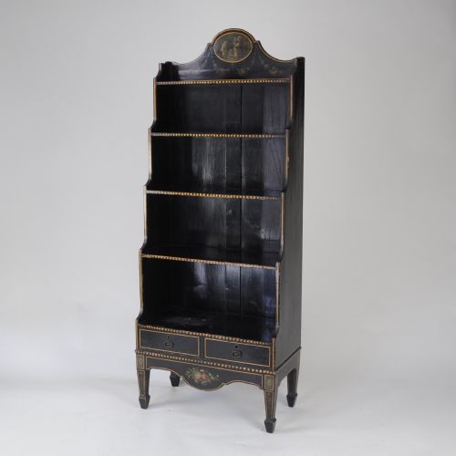 FINE QUALITY 19TH CENTURY BLACK PAINTED WATERFALL BOOKSHELVESBOOKCASE - ADDITIONAL PHOTO 7