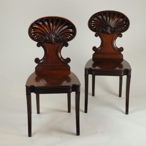 fine quality pair of shellback hall chairs attributed to gillows - CATEGORY: ANTIQUE CHAIRS - DATED 1800