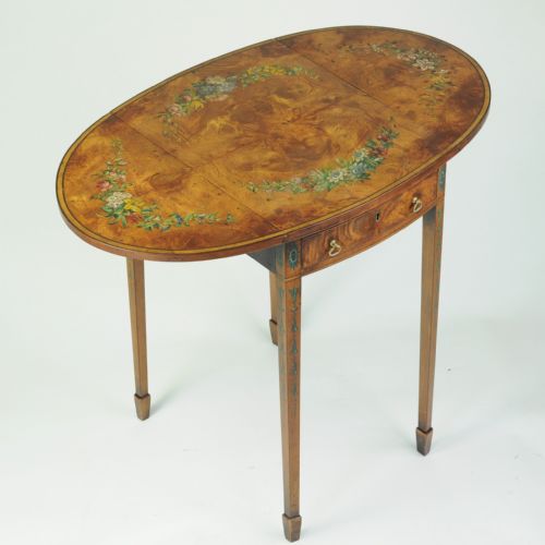 late 19th century small painted satinwood oval pembroke table - CATEGORY: ANTIQUE TABLES - DATED 1890