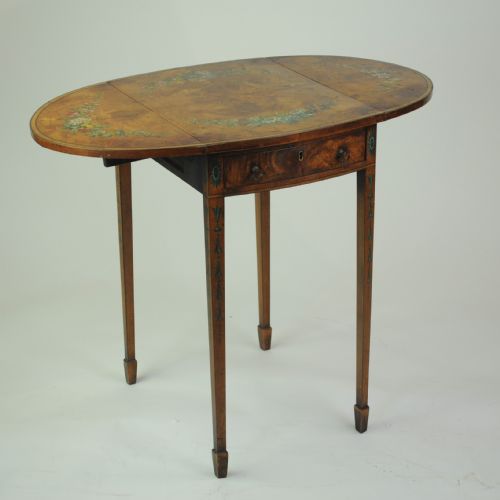LATE 19TH CENTURY SMALL PAINTED SATINWOOD OVAL PEMBROKE TABLE - ADDITIONAL PHOTO 1