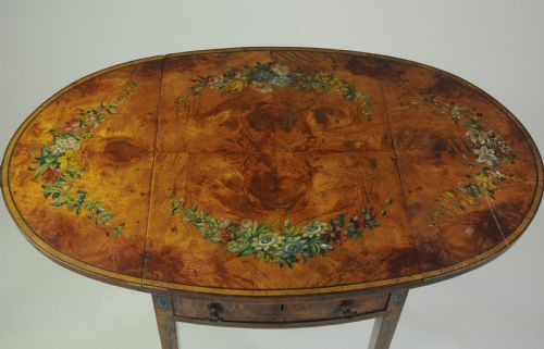 LATE 19TH CENTURY SMALL PAINTED SATINWOOD OVAL PEMBROKE TABLE - ADDITIONAL PHOTO 2