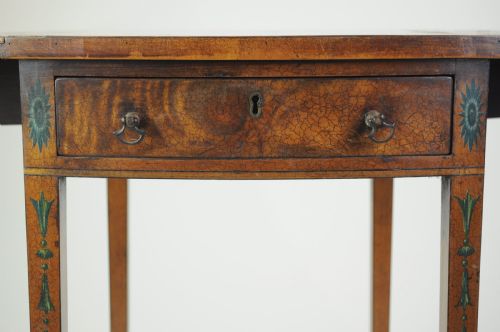 LATE 19TH CENTURY SMALL PAINTED SATINWOOD OVAL PEMBROKE TABLE - ADDITIONAL PHOTO 4