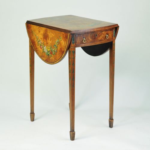 LATE 19TH CENTURY SMALL PAINTED SATINWOOD OVAL PEMBROKE TABLE - ADDITIONAL PHOTO 5