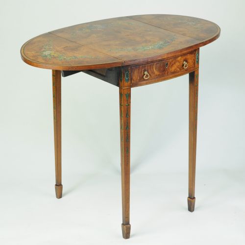 LATE 19TH CENTURY SMALL PAINTED SATINWOOD OVAL PEMBROKE TABLE - ADDITIONAL PHOTO 6
