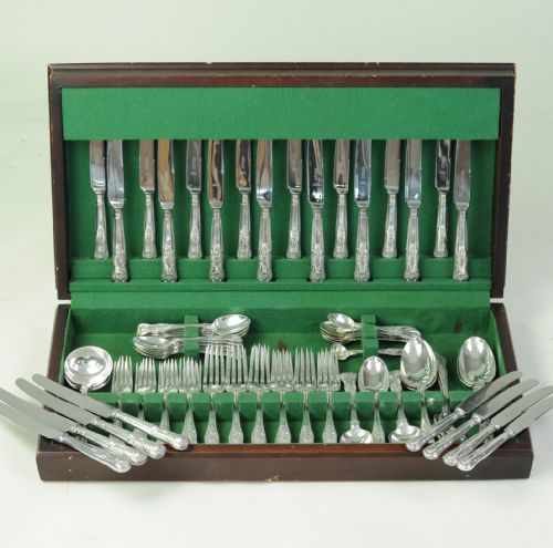 canteen silver kings pattern cutlery 12 place settings - CATEGORY: ANTIQUE SILVER - DATED 19TH CENTURY