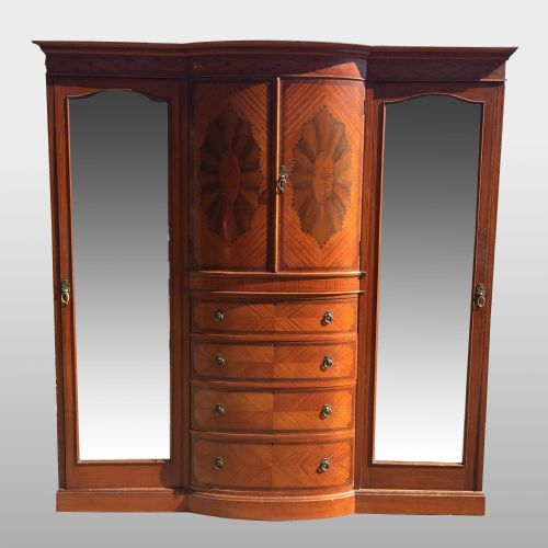 late victorian sheraton revival satinwood triple wardrobe - CATEGORY: ANTIQUE WARDROBES - DATED 1890