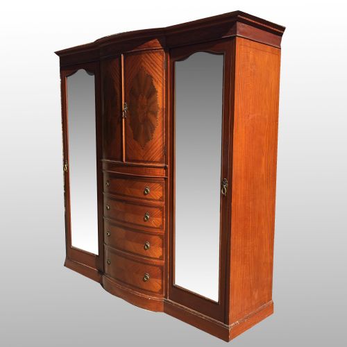 LATE VICTORIAN SHERATON REVIVAL SATINWOOD TRIPLE WARDROBE - ADDITIONAL PHOTO 1