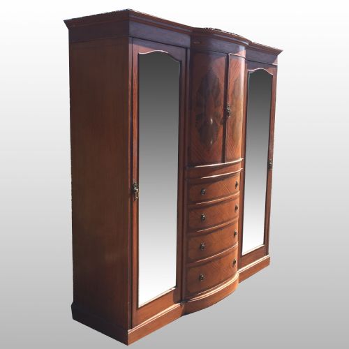 LATE VICTORIAN SHERATON REVIVAL SATINWOOD TRIPLE WARDROBE - ADDITIONAL PHOTO 2