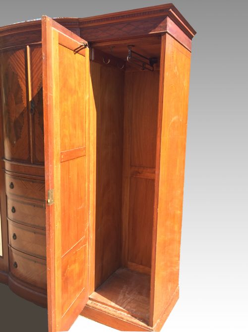 LATE VICTORIAN SHERATON REVIVAL SATINWOOD TRIPLE WARDROBE - ADDITIONAL PHOTO 7