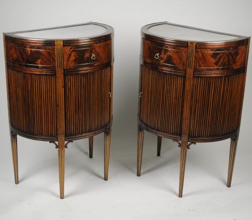 fine pair of french mahogany and brass inlaid bedsideside cabinetscommodes - CATEGORY: ANTIQUE CABINETS - DATED 19TH CENTURY