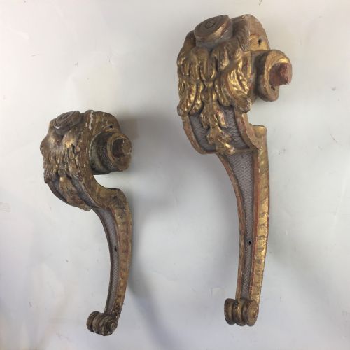 PAIR CARVED GILTWOOD MONOPODIA WALL SCROLLS - ADDITIONAL PHOTO 1