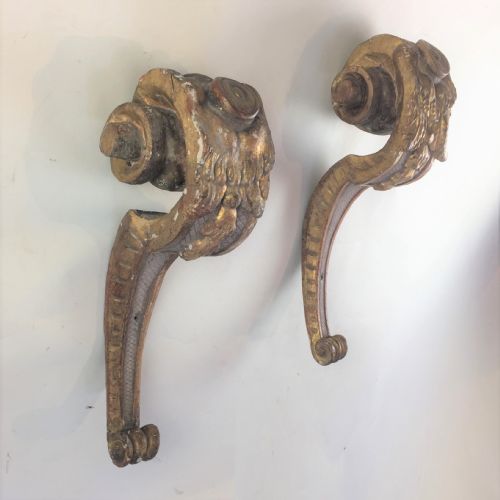 PAIR CARVED GILTWOOD MONOPODIA WALL SCROLLS - ADDITIONAL PHOTO 4