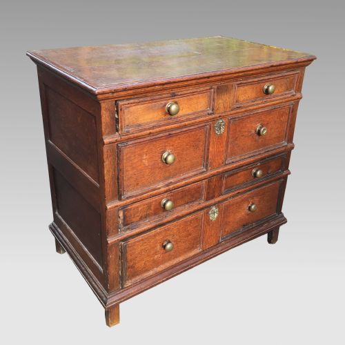 small oak 17th century panel front chest of drawers - CATEGORY: ANTIQUE CHEST OF DRAWERS - DATED 17TH CENTURY