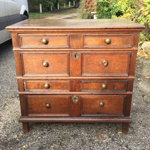 SMALL OAK 17TH CENTURY PANEL FRONT CHEST OF DRAWERS - ADDITIONAL PHOTO 2