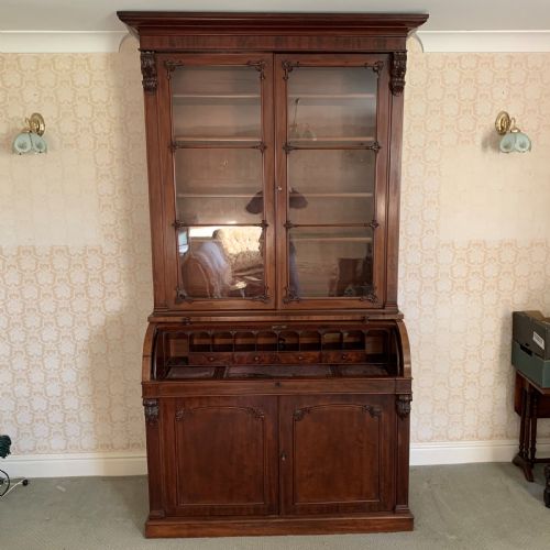 LARGE EDWARDS ROBERTS CYLINDER BUREAU BOOKCASE - ADDITIONAL PHOTO 2