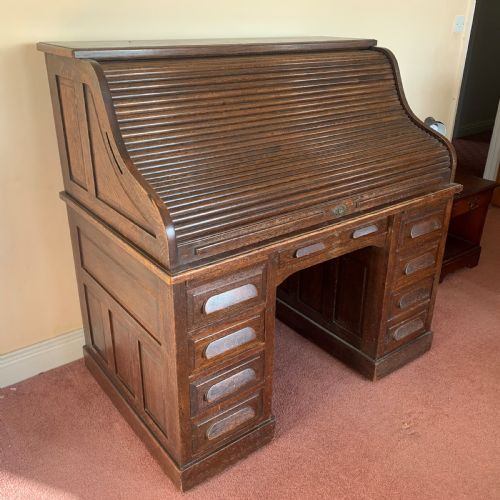 edwardian oak roll top desk - CATEGORY: ANTIQUE DESKS - DATED 1900