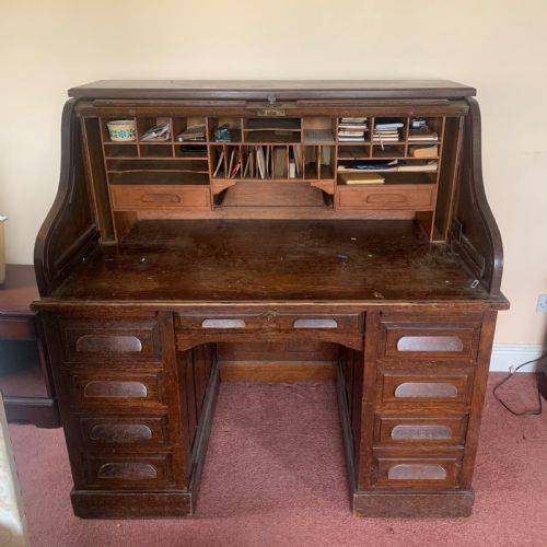 EDWARDIAN OAK ROLL TOP DESK - ADDITIONAL PHOTO 3
