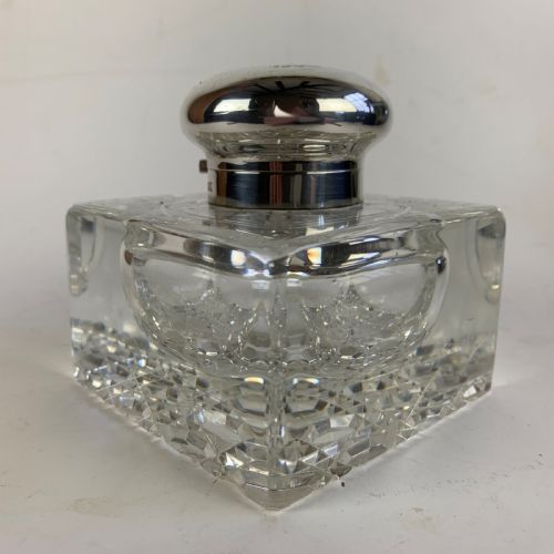 large silver topped inkwell - CATEGORY: ANTIQUE SILVER - DATED 1900