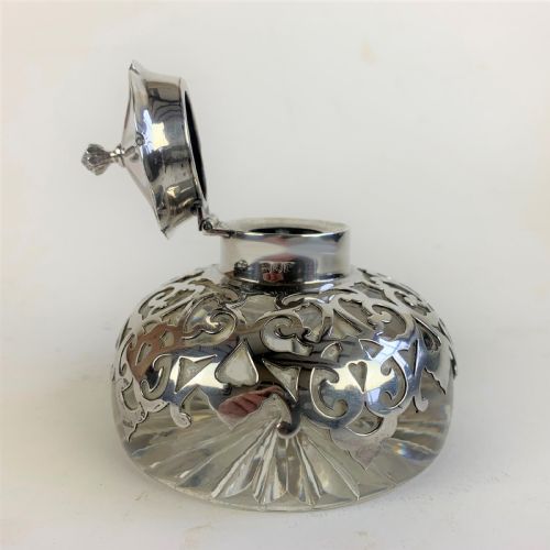 SILVER TOPPED GLASS INKWELL - ADDITIONAL PHOTO 1