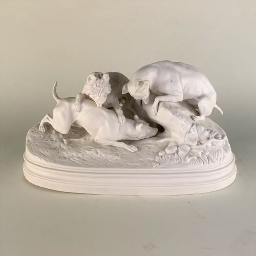 parianware group figure chasse au lapinthe rabbit chase - CATEGORY: ANTIQUE CERAMICS - DATED 19TH CENTURY