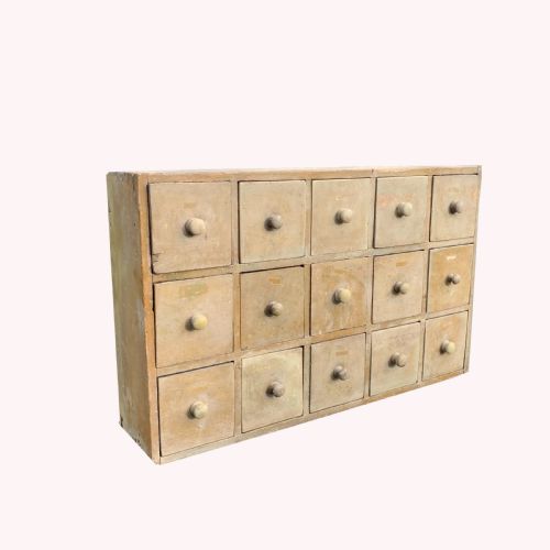 industrial bank of pine drawers - CATEGORY: ANTIQUE CHEST OF DRAWERS - DATED 19TH CENTURY
