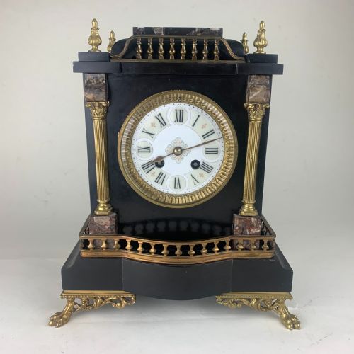black slate and marble mantle clock - CATEGORY: ANTIQUE CLOCKS - DATED 19TH CENTURY
