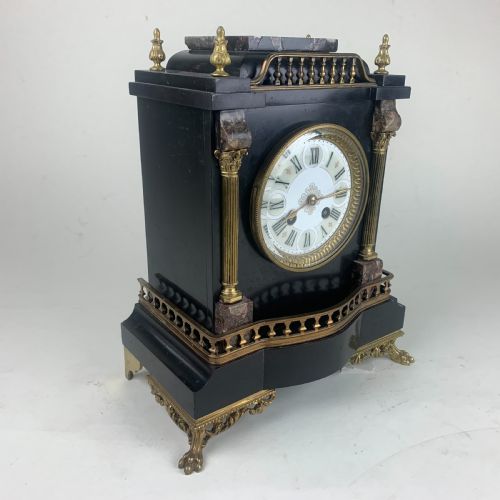 BLACK SLATE AND MARBLE MANTLE CLOCK - ADDITIONAL PHOTO 3
