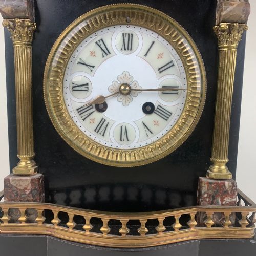 BLACK SLATE AND MARBLE MANTLE CLOCK - ADDITIONAL PHOTO 6