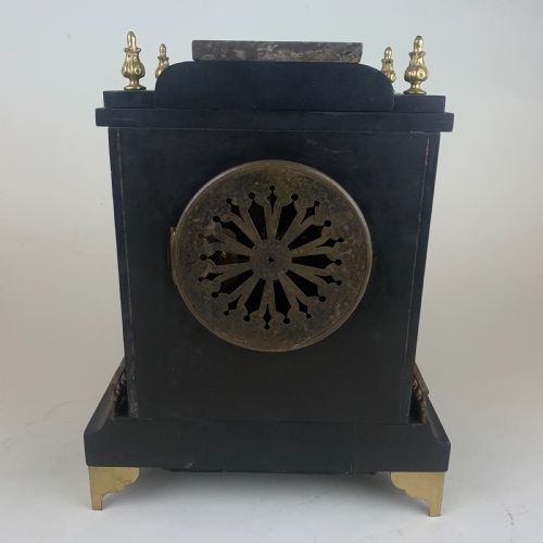 BLACK SLATE AND MARBLE MANTLE CLOCK - ADDITIONAL PHOTO 7