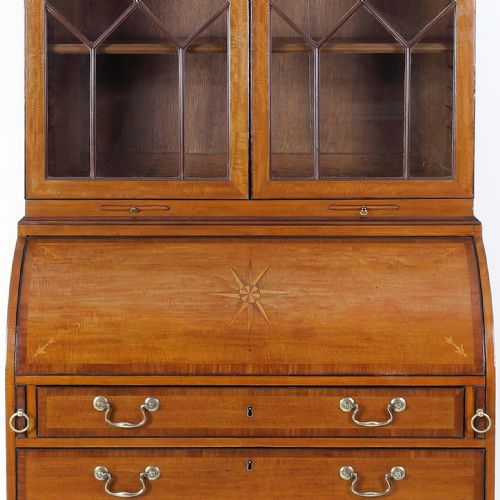 SATINWOOD AND MAHOGANY 18TH CENTURY BUREAU BOOKCASE ATTRIBUTABLE TO THOMAS SHEARER - ADDITIONAL PHOTO 1