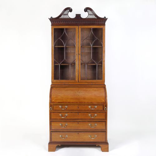 SATINWOOD AND MAHOGANY 18TH CENTURY BUREAU BOOKCASE ATTRIBUTABLE TO THOMAS SHEARER - ADDITIONAL PHOTO 4