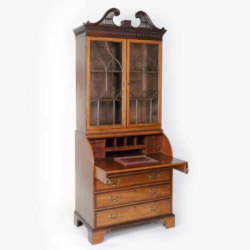 SATINWOOD AND MAHOGANY 18TH CENTURY BUREAU BOOKCASE ATTRIBUTABLE TO THOMAS SHEARER - ADDITIONAL PHOTO 5