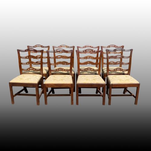 Set of Eight Mahogany Chippendale Style Ladder-back Dining Chairs