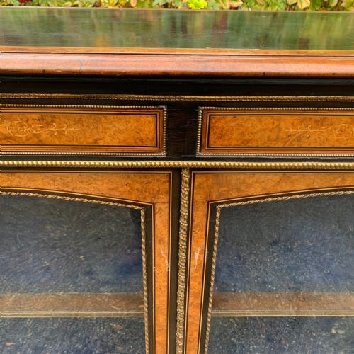 MID 19TH CENTURY BURR WALNUT INLAID DISPLAY CABINETCREDENZA - ADDITIONAL PHOTO 4