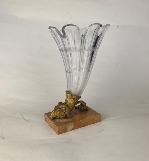 cut glass and ormolu horn shaped vase - CATEGORY: ANTIQUE GLASS - DATED 19TH CENTURY