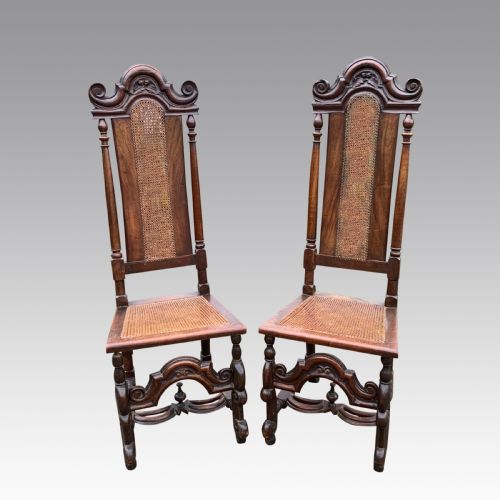 pair of mid 19th century carolean style high back walnut chairs - CATEGORY: ANTIQUE CHAIRS - DATED 19TH CENTURY
