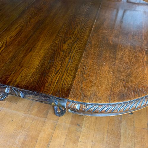 EXTENDING OAK DINING TABLE WITH CARVED BASE - ADDITIONAL PHOTO 3