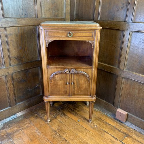 French 19th Century Walnut Bedside Cabinet/table Lined in Marble
