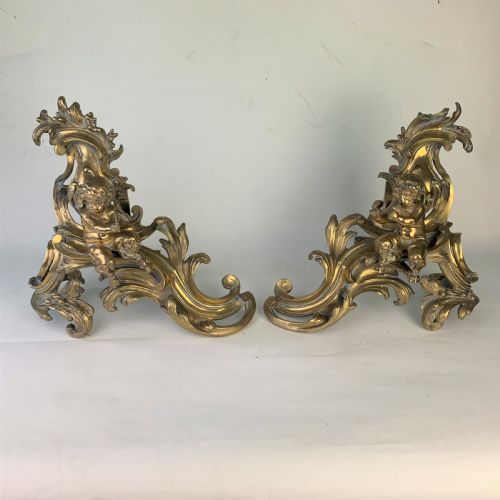 FINE PAIR OF GILDED BRASS CHENETSFIRE DOGS - ADDITIONAL PHOTO 10